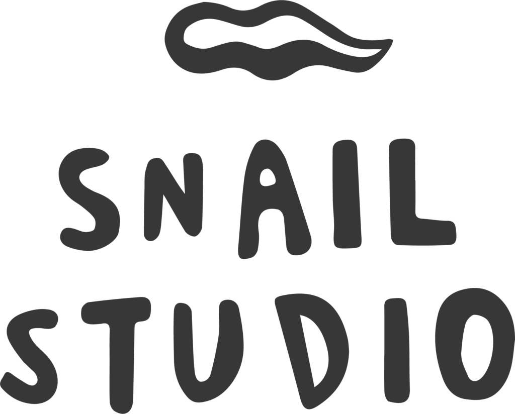 Snail Studio, written in a wobbly sans serif font. A wiggly, floaty shape sits above the writing.